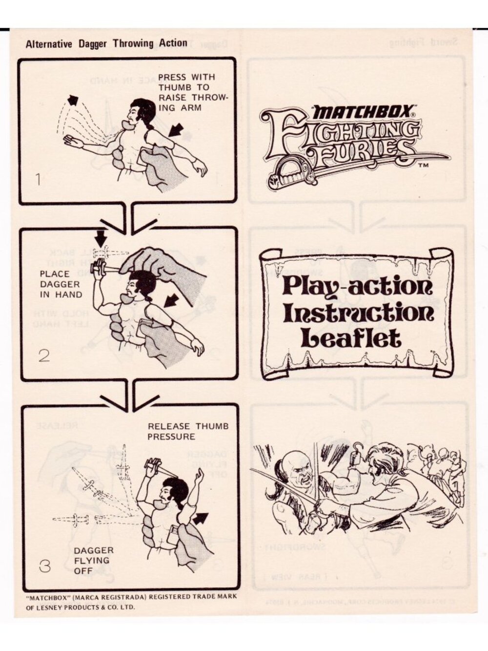 1974 Matchbox Fighting Furies Play-Action Instruction Leaflet Lesney